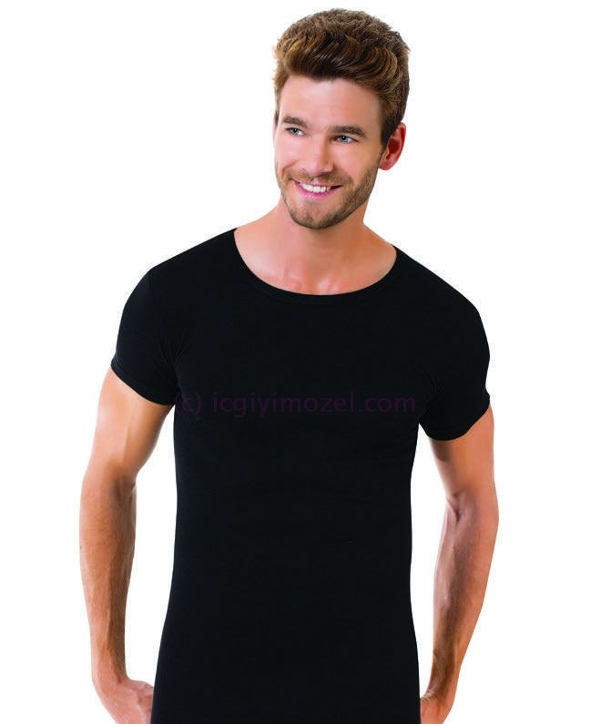 Ribana Sıfır Yaka Pamuklu Erkek Atlet Öztaş 1059 - Siyah