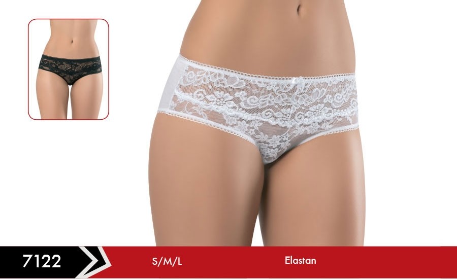 Pamuklu Dantelli Slip Külot Siyah Erdem 7122 - Beyaz