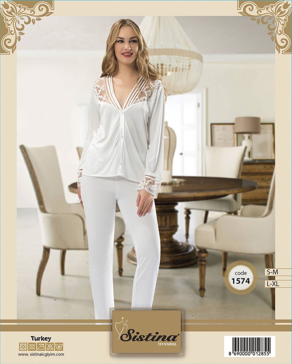 Saten Likralı Ekru Pijama Takımı Sistina 1574 - Ekru