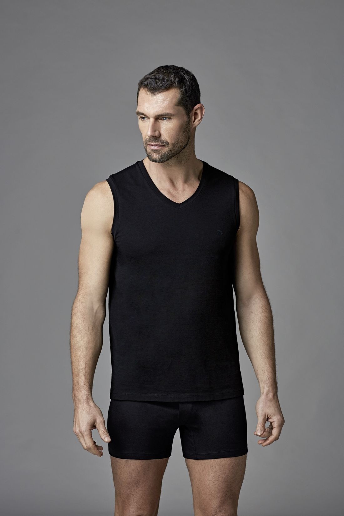Pamuklu V Yaka Kolsuz T-Shirt 2'li Set Dagi 1070 - Siyah