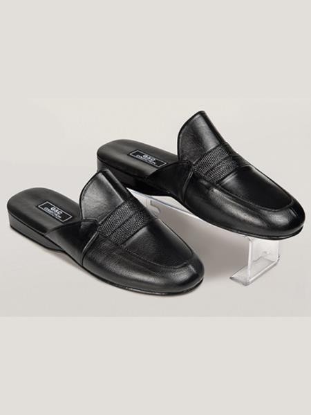 Somon Renkli Deri Şilte Taban Erkek Terliği G & C Collection 310 - Siyah