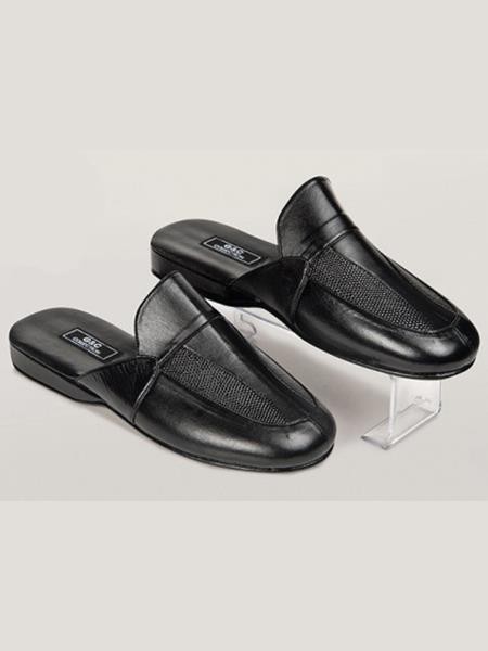 Şilte Taban Deri Erkek Terliği Somon Renk G & C 315 - Siyah