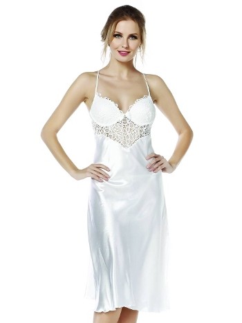 Dantelli Uzun Gecelik Takım Ekru NBB 3248