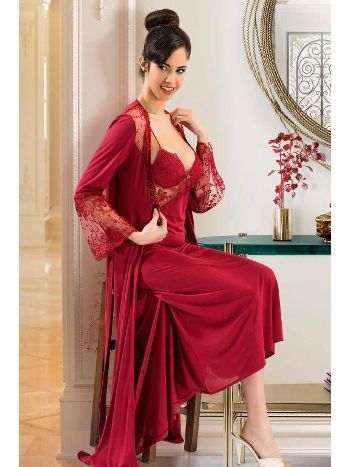 Pembe ve Siyah-Gri Renk Seçenekleri ile Fantazi Gecelik Sabahlık Takım XSES 3005