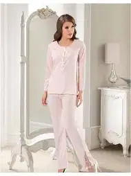 Pudra Ekru Penye Pijama Takımı XSES 2020