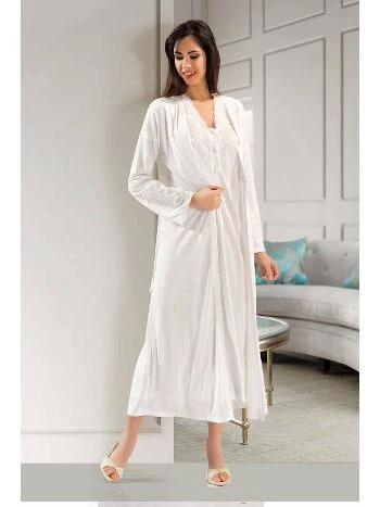 Saten Kuşak Detaylı Uzun Sabahlık XSES 2370