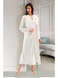 Saten Kuşak Detaylı Uzun Sabahlık XSES 2370