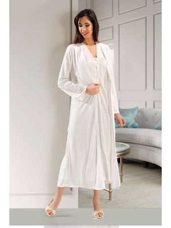Saten Kuşak Detaylı Uzun Sabahlık XSES 2370