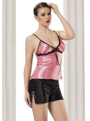 Saten Yırtmaçlı Tek Parça Gecelik Nar Çiçeği Sistina 312