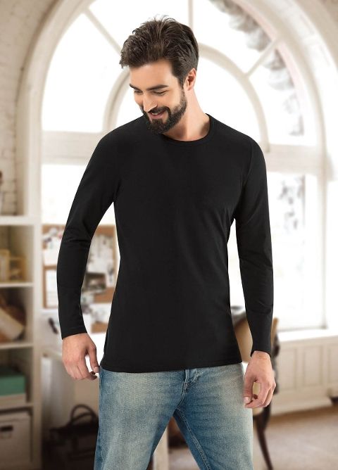 Pamuklu Uzun Kollu Fit Kalıp T-Shirt Anıt 1165 - Siyah