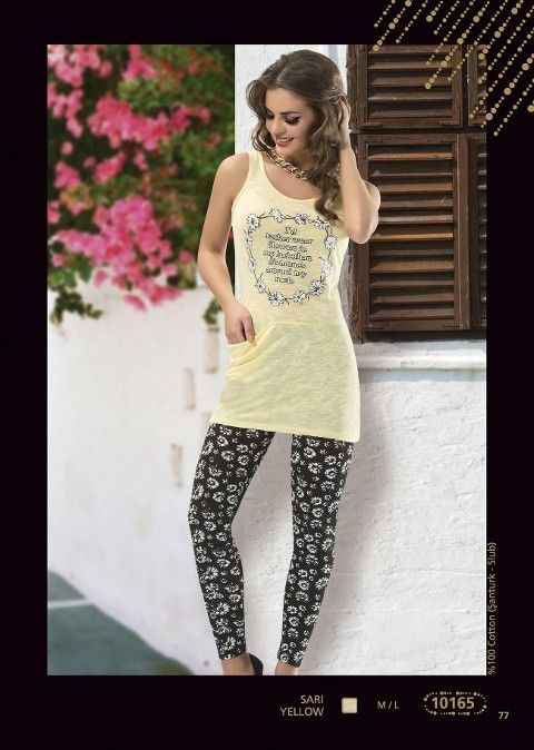 Anıt Papatya Baskılı Pamuklu Taytlı Takım Anıt 10165 - Görsel 3