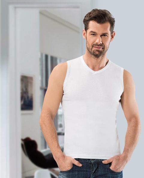 Pamuklu Ribana V Yaka O Kol Atlet Anıt 1110 - Beyaz