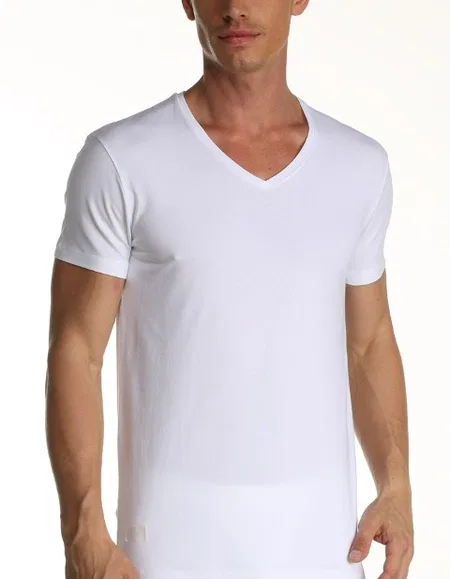 Pamuklu Elastan V Yaka Erkek Atlet Çift Kaplan 956 - Beyaz