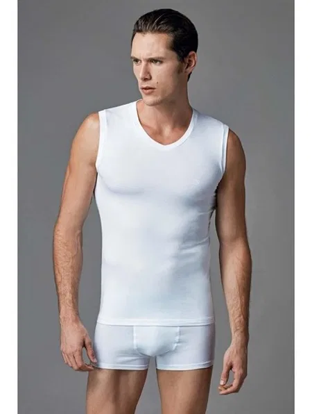 Pamuklu Ribana Kesim Kolsuz T-Shirt Eros 006 - Beyaz