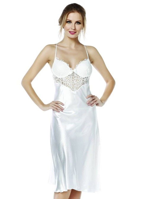 Dantelli Uzun Gecelik Takım Ekru NBB 3248