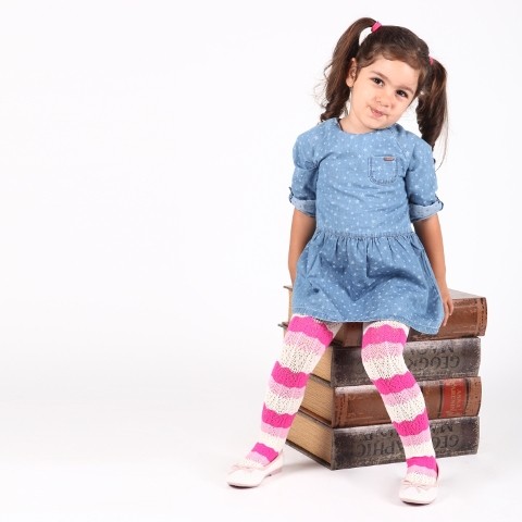 Yüksek Pamuklu Kaydırmaz Çocuk Külotlu Çorap Daymod 2123017 - Pembe Mix