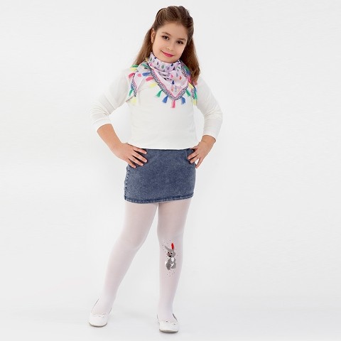 Yüksek Pamuklu Kaydırmaz Çocuk Külotlu Çorap Daymod 2142013 - Beyaz