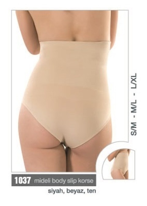 Dikişsiz Yüksek Bel Korse Body Slip Miss Fit 1037 - Ten