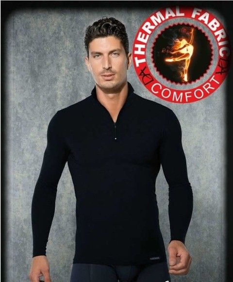 Fırçalı İç Yüzeyli Fermuarlı Termal Üst Erkek Tişört Doreanse 2975 - Siyah