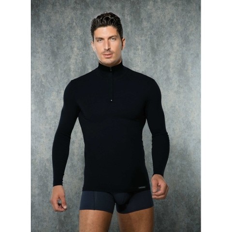 Fırçalı İç Yüzeyli Fermuarlı Termal Üst Erkek Tişört Doreanse 2975 - Siyah