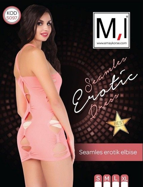 Dikişsiz Oranj Seksi Elbise Emay 5097