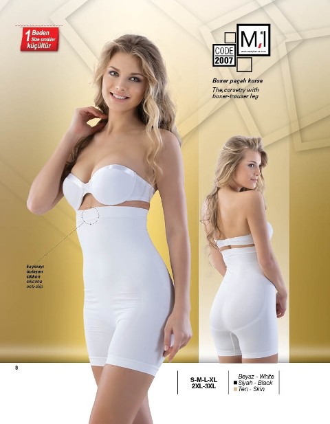 Dikişsiz Yüksek Bel Boxer Korse Emay 2007 - Beyaz