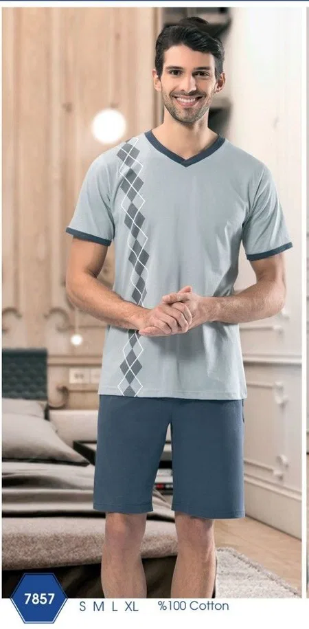 NBB Dik Baklava Desenli V Yaka Şortlu Pijama NBB 7857