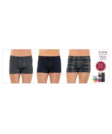 Pamuklu Elastan Esnek Bel Boxer 3'lü Paket Öztaş 1712 - Renkli