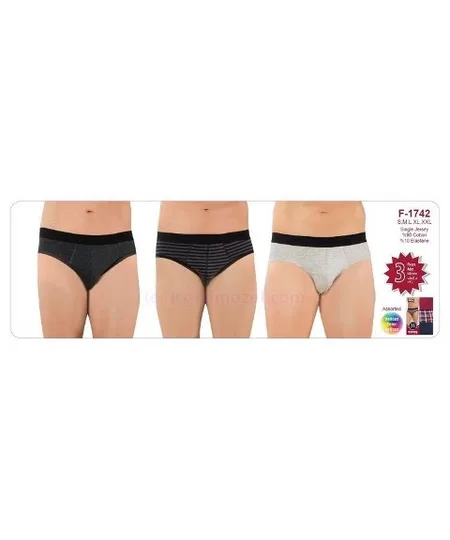 Pamuklu Elastan Erkek Slip 3'lü Paket Öztaş 1742 - Renkli