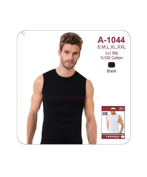 Ribana Kolsuz Sıfır Yaka Erkek Atlet Öztaş 1044 - Siyah