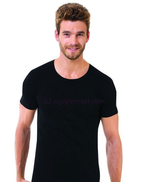 Pamuklu Siyah Bisiklet Yaka Erkek Atlet Öztaş 1005 - 2