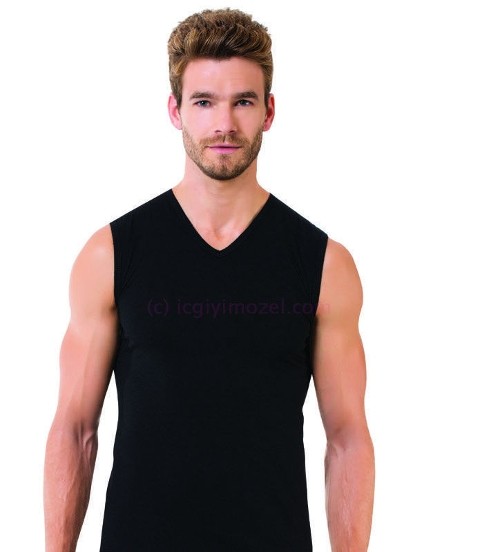 Pamuklu Siyah Kolsuz V Yaka Atlet Öztaş 1040 - 2