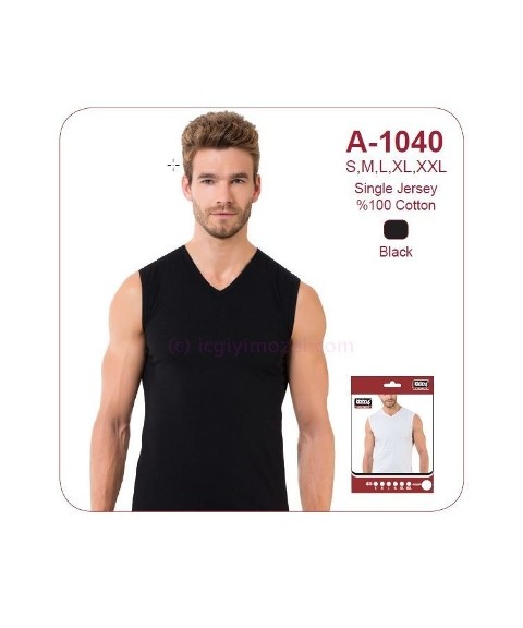 Pamuklu Siyah Kolsuz V Yaka Atlet Öztaş 1040 - Görsel