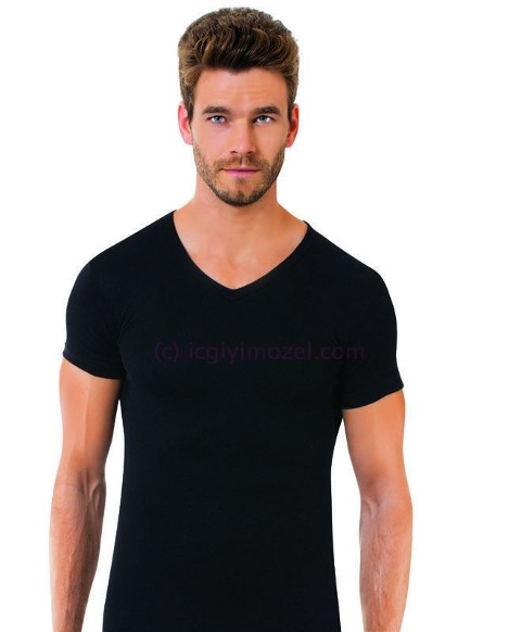 Pamuklu Siyah V Yaka Atlet Erkek Öztaş 1008