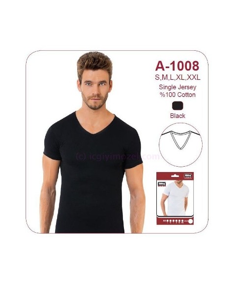 Pamuklu Siyah V Yaka Atlet Erkek Öztaş 1008 - Siyah