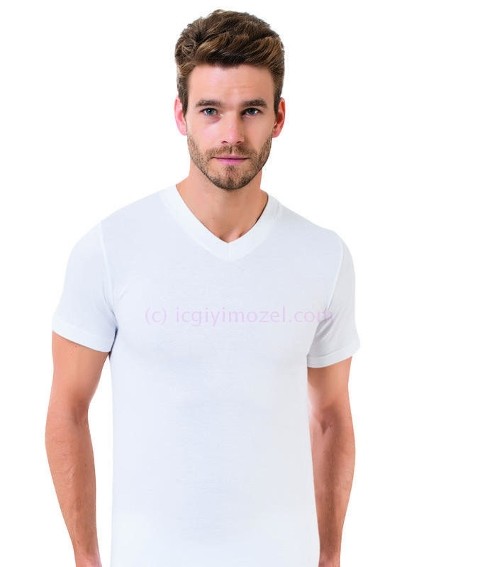 Pamuklu V Yaka Erkek Atlet Öztaş 1013 - Beyaz