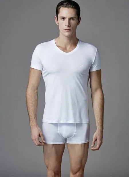 Pamuklu Kısa Kol V Yaka Erkek T-Shirt Eros 039 - Beyaz