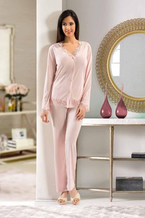 XSES Fantazi Dantel Detaylı Gecelik Sabahlık Takım XSES 1019 - Görsel 6