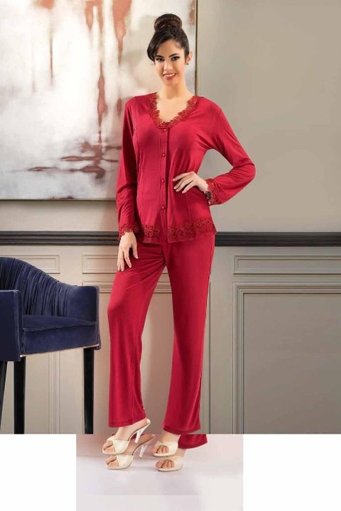 XSES Fantazi Dantel Detaylı Gecelik Sabahlık Takım XSES 1019 - Görsel 8