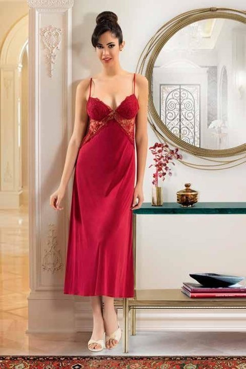 Pembe ve Siyah-Gri Renk Seçenekleri ile Fantazi Gecelik Sabahlık Takım XSES 3005 - Bordo