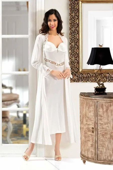 Şık Siyah-Gri Fantazi Gecelik Sabahlık Takım XSES 3007