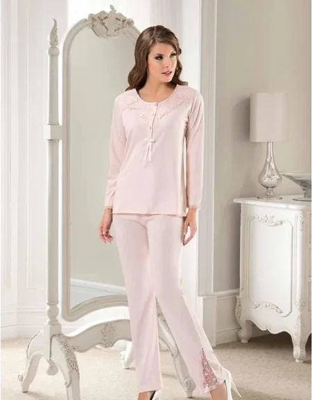 Pudra Ekru Penye Pijama Takımı XSES 2020