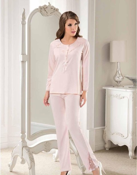 Pudra Ekru Penye Pijama Takımı XSES 2020