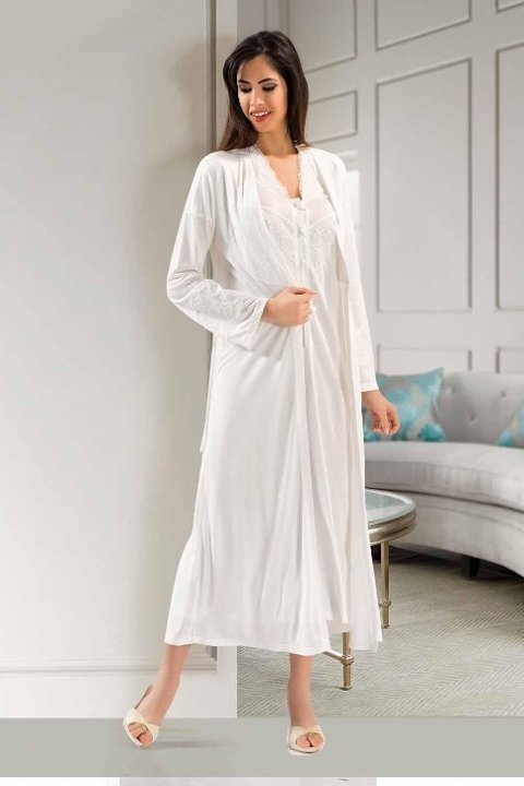 Saten Kuşak Detaylı Uzun Sabahlık XSES 2370