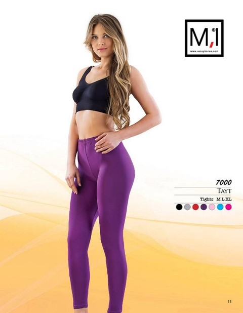 Esnek Pamuklu Yüksek Bel Tayt Emay 7000 - Mor