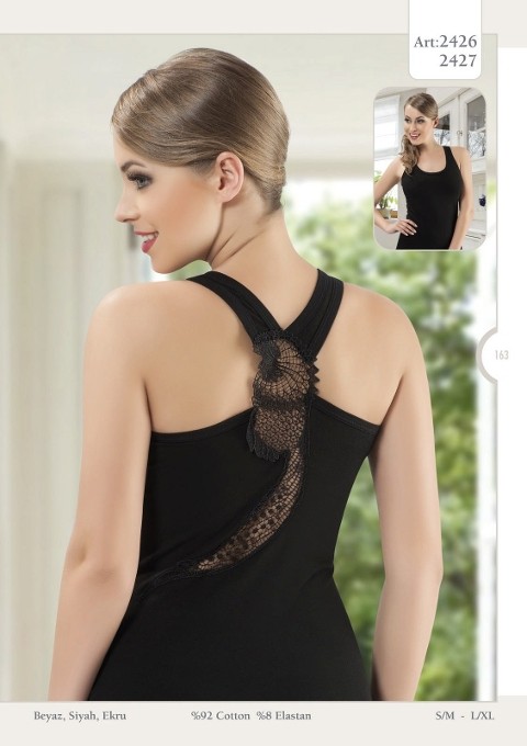 Dantelli Pamuklu Dar Kesim Atlet HMD 2426 - Siyah