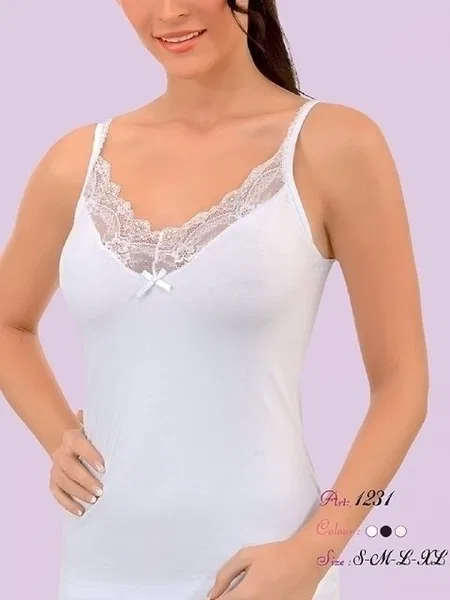 Dantelli Likralı Modal Atlet Siyah İMER 1231 - Beyaz