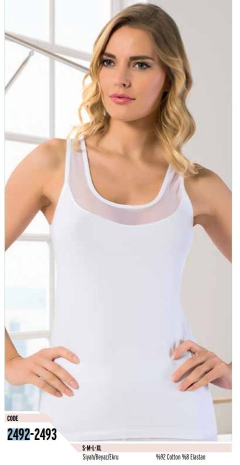 Pamuklu Nefes Alan Atlet Kadın HMD 2492 - Beyaz