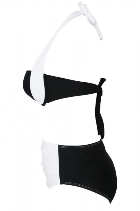 Kaplı Siyah Beyaz Şık Tasarımlı Bikini - Çok Renkli
