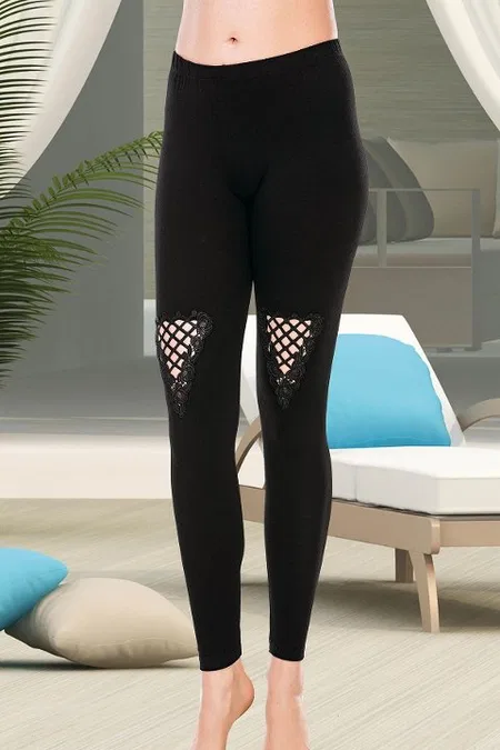 Yüksek Bel Diz Üstü File Güpürlü Tayt Lady 8146